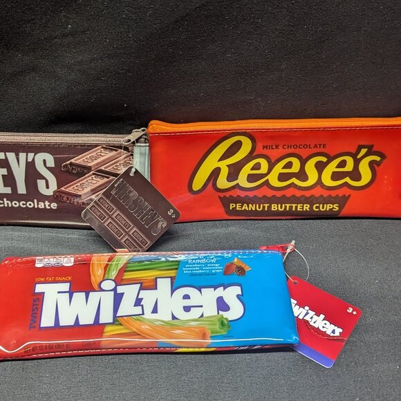 Pencil Zip Bag (Hershey’s Reese’s Twizzler Candy) Soft Zip Case LOT OF 3 - Picture 1 of 2